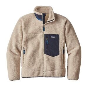Patagonia Cream Sherpa Fleece Jacket with Navy Chest Pocket XL size
